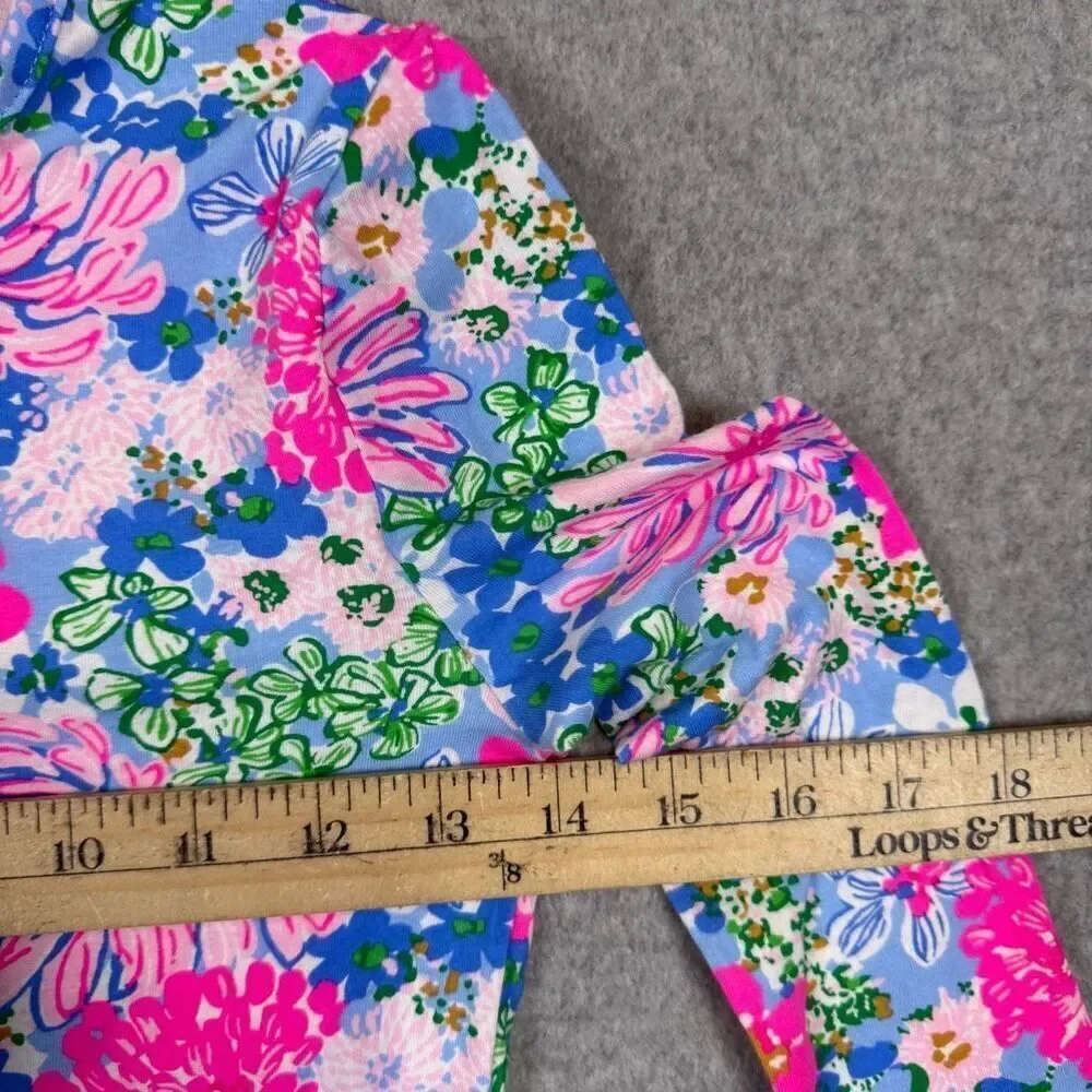 Lilly Pulitzer Girls Size 14 Floral Print Long Sleeve Tee T Shirt Pink Blue